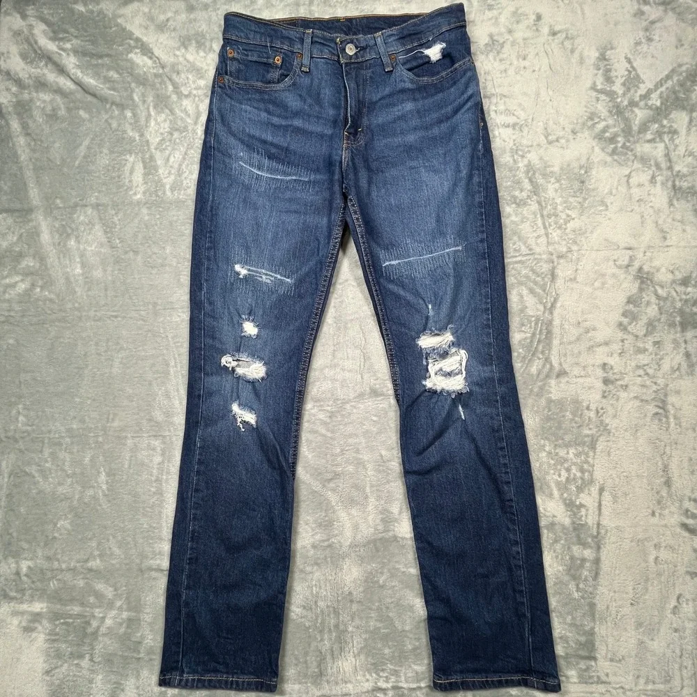 Levis 511 Slim Fit Jeans Mens 31x32 Dark Wash Blue Distressed Ripped